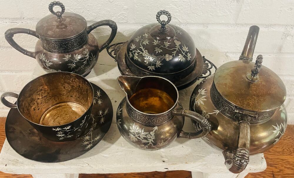 Antique James W Tufts Boston Quadruple Plate Silver Tea Set 5 Pc Victorian